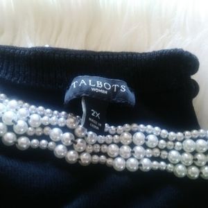 TALBOTS BLACK PEARL EMBELISHED SWEATER W KEYHOLE